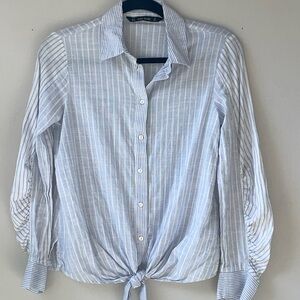 Zara Striped Button Down Blouse Tied Hem